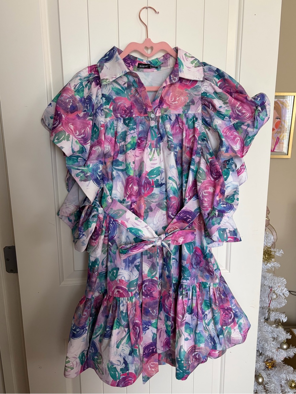 floral tie-waist dress